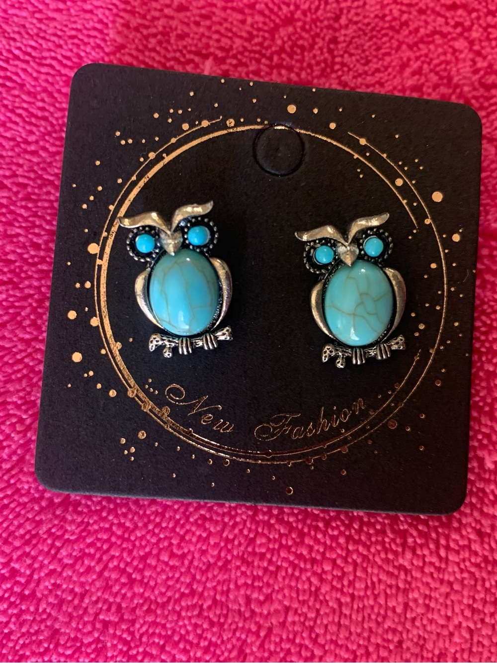 Turquoise Owl Stud Earrings - Blue